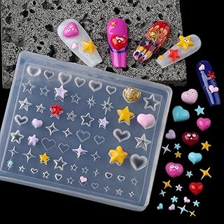 Star Heart Silicone Nail Molds, 3D Nail Art Mold for Starburst Hexagram Charms, Nail Charm Mould Template for Gel Acrylic Resin Nails, DIY Manicure at Home Salon, Y2K Nail Design Supplies & Tools