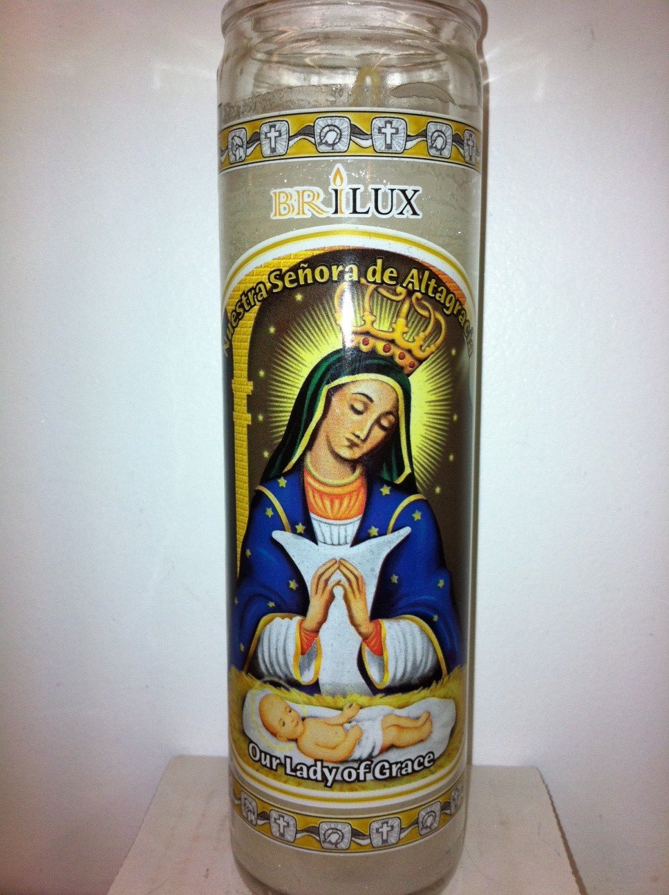 Our Lady of Grace ( Nuestra Senora De Altagracia ) 7 Day Unscented Candle in Glass