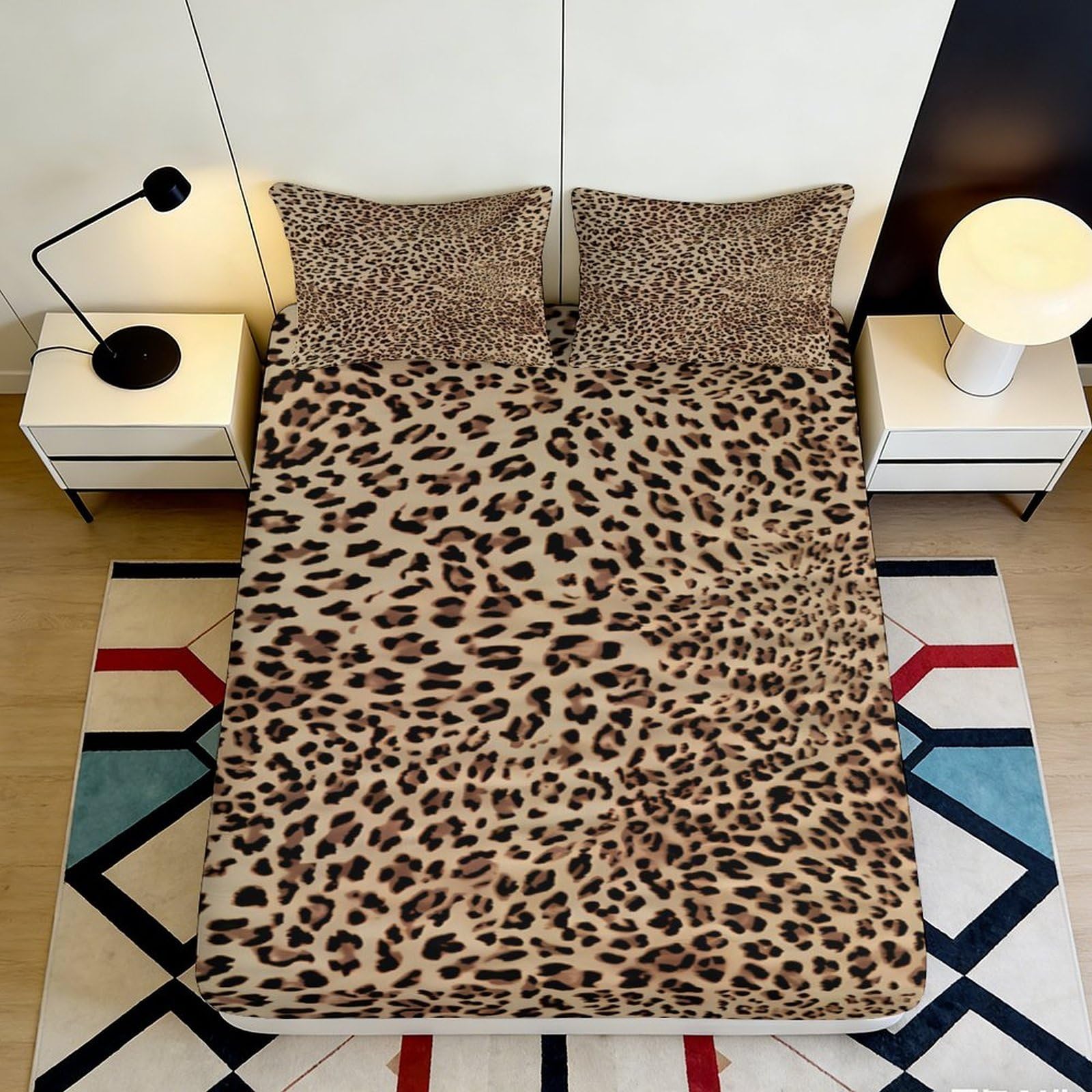 Wtorimpel Style-2 3D Printed Leopard Fitted Sheet Microfiber Deep Pocket Non-Slip Bedroom Leopard Mattress Fitted Cover Washable 200X200x25cm