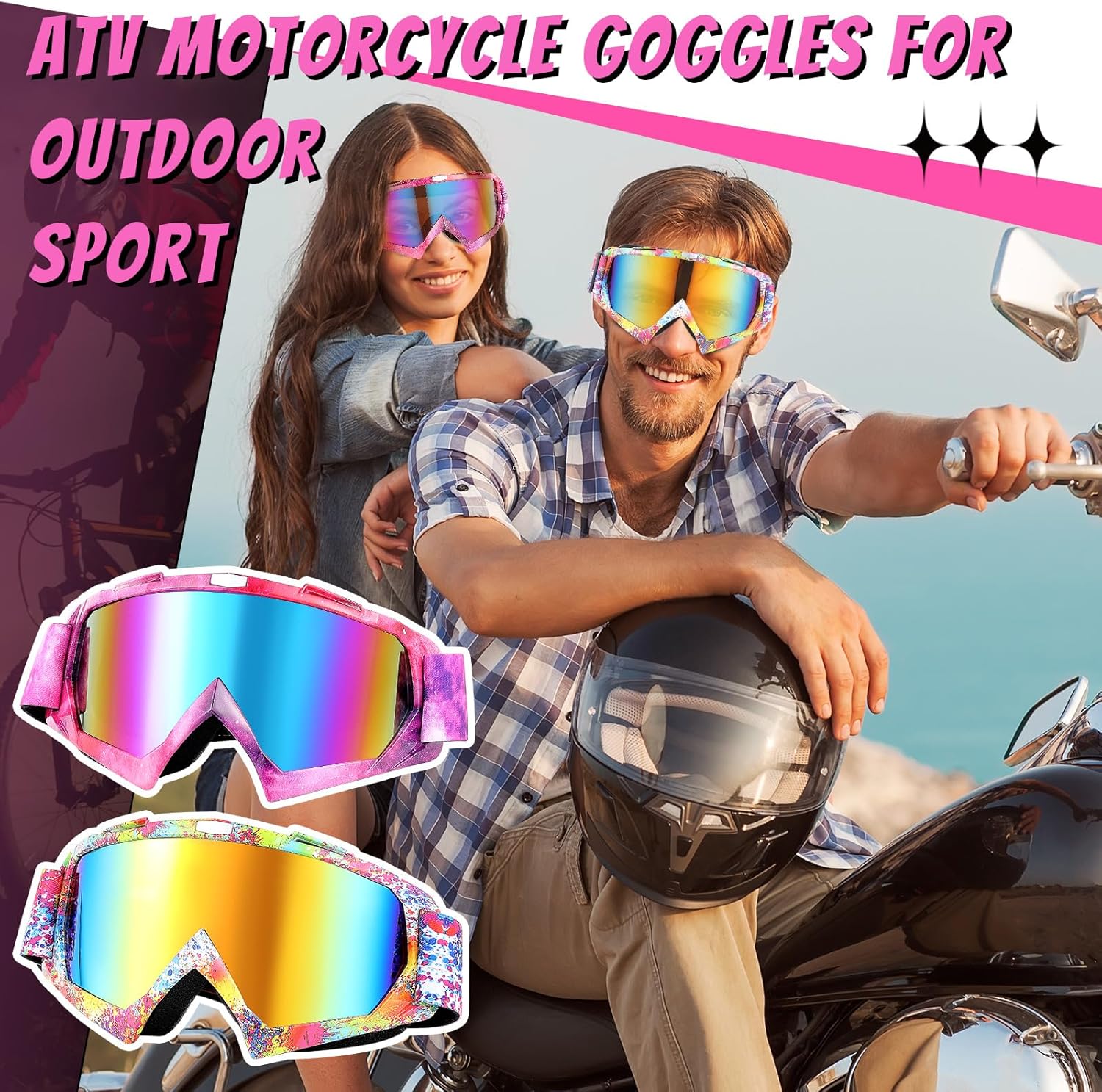Tallew 4 Pairs Dirt Bike Goggles Motorcycle Motocross Riding Racing ATV Goggles for Men Women Power Sport Ski - Image 6