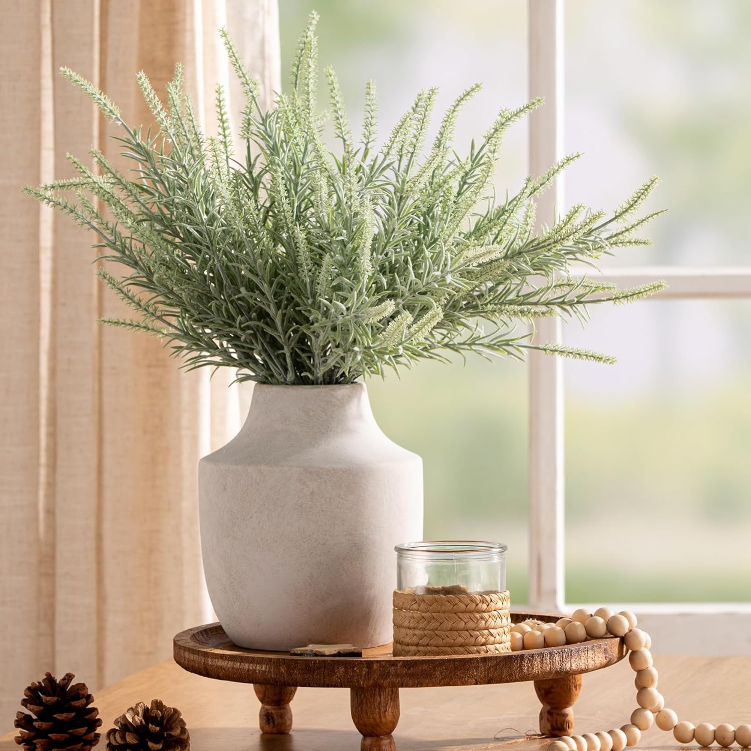 Mitt&Ditt Ceramic Flower Vase, 7.5 inch Off-White Farmhouse Rustic Vase, Handcrafted Weathered Pottery Vases, Small Flower Terracotta Vases for Home Decor, Living Room, Table, Shelf - Image 3