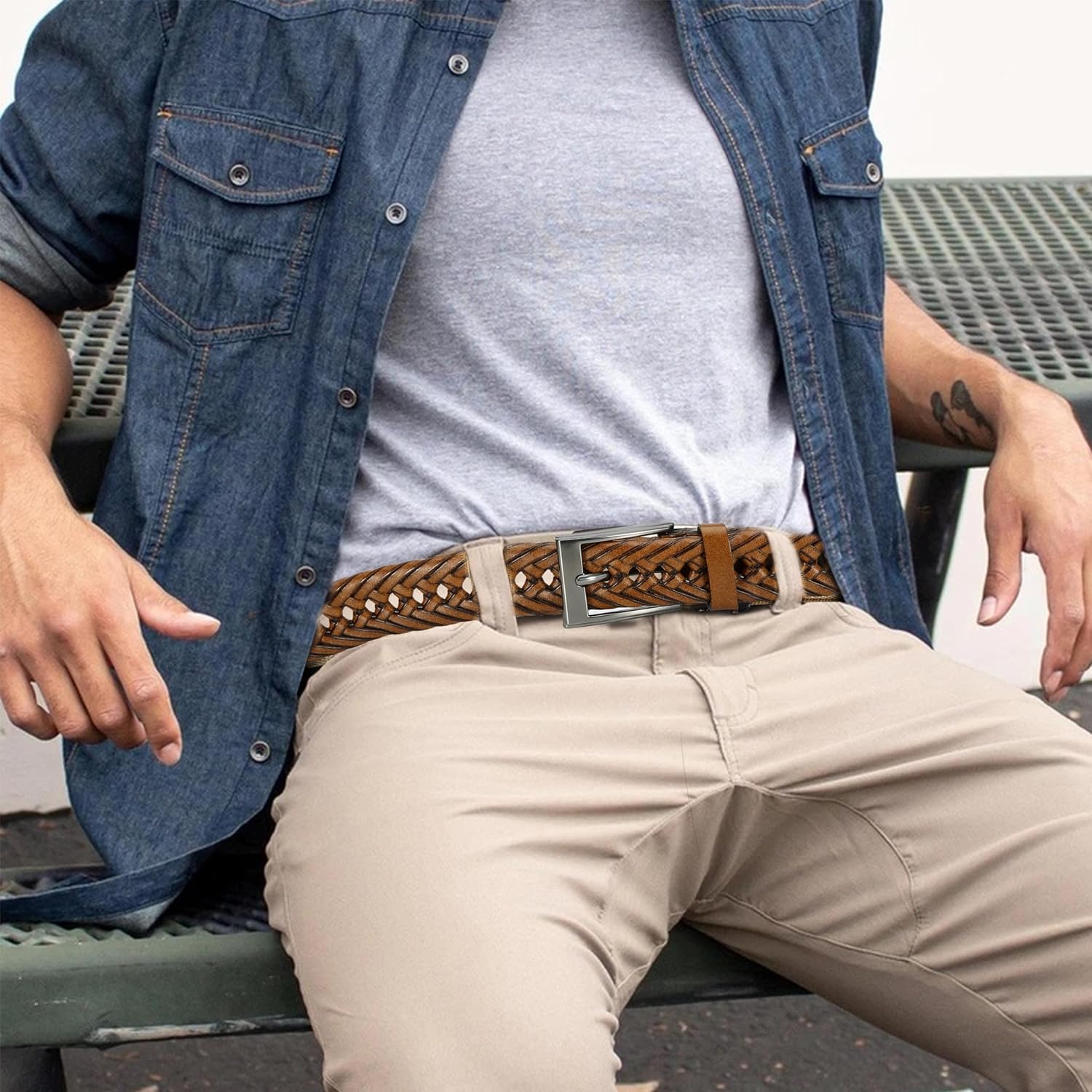 DOOPAI Mens Belts, Braided Leather Dress Belt,Woven Braided Belts for Gift Men Casual Jeans Golf - Image 5