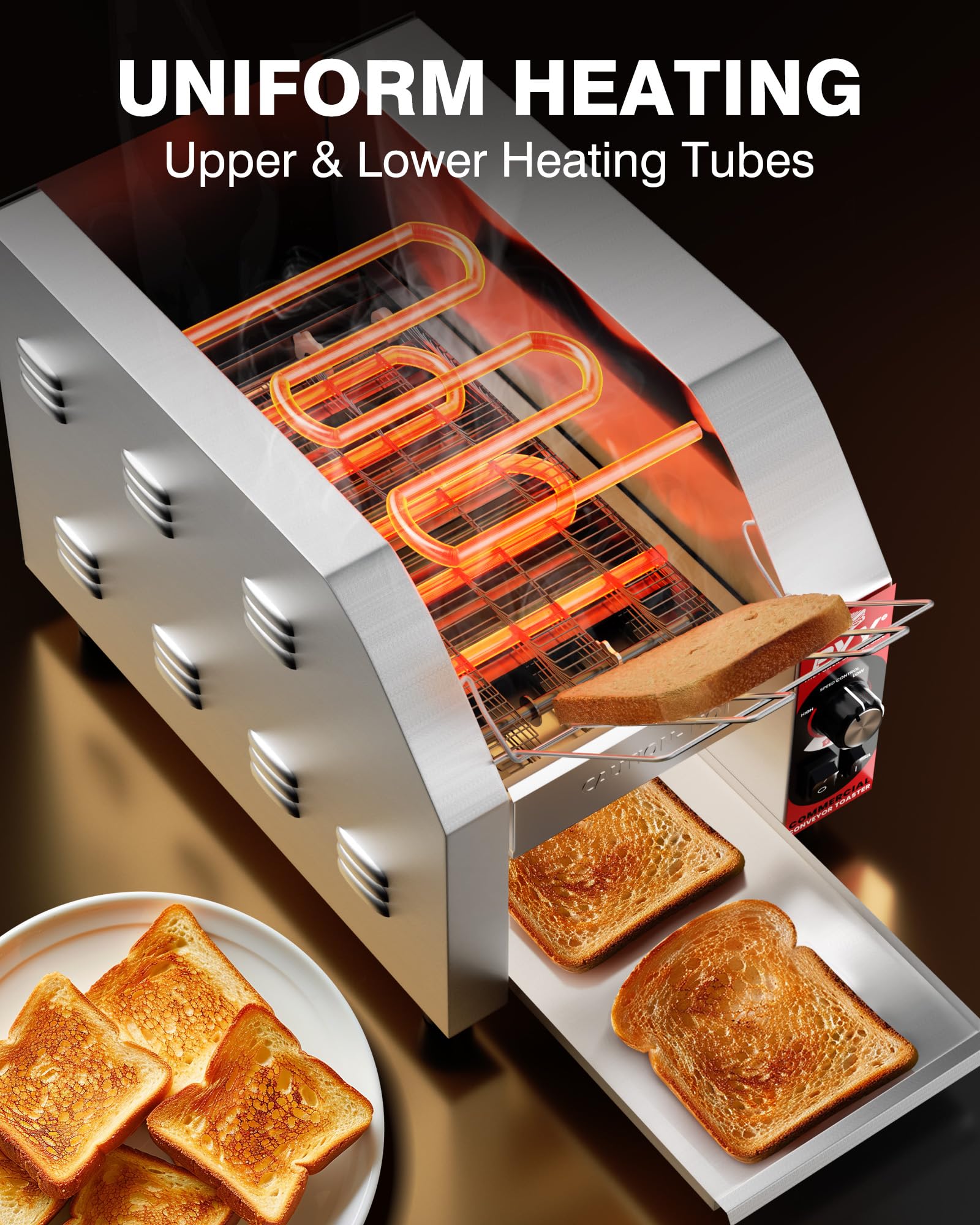 PYY Conveyor Toaster Commercial - Electric Industrial Belt Toasters Heavy Duty Stainless Steel Tostadora Transportadora for Bun Bagel Bread Waffle Restaurant Buffet Catering 200 Slices/Hour