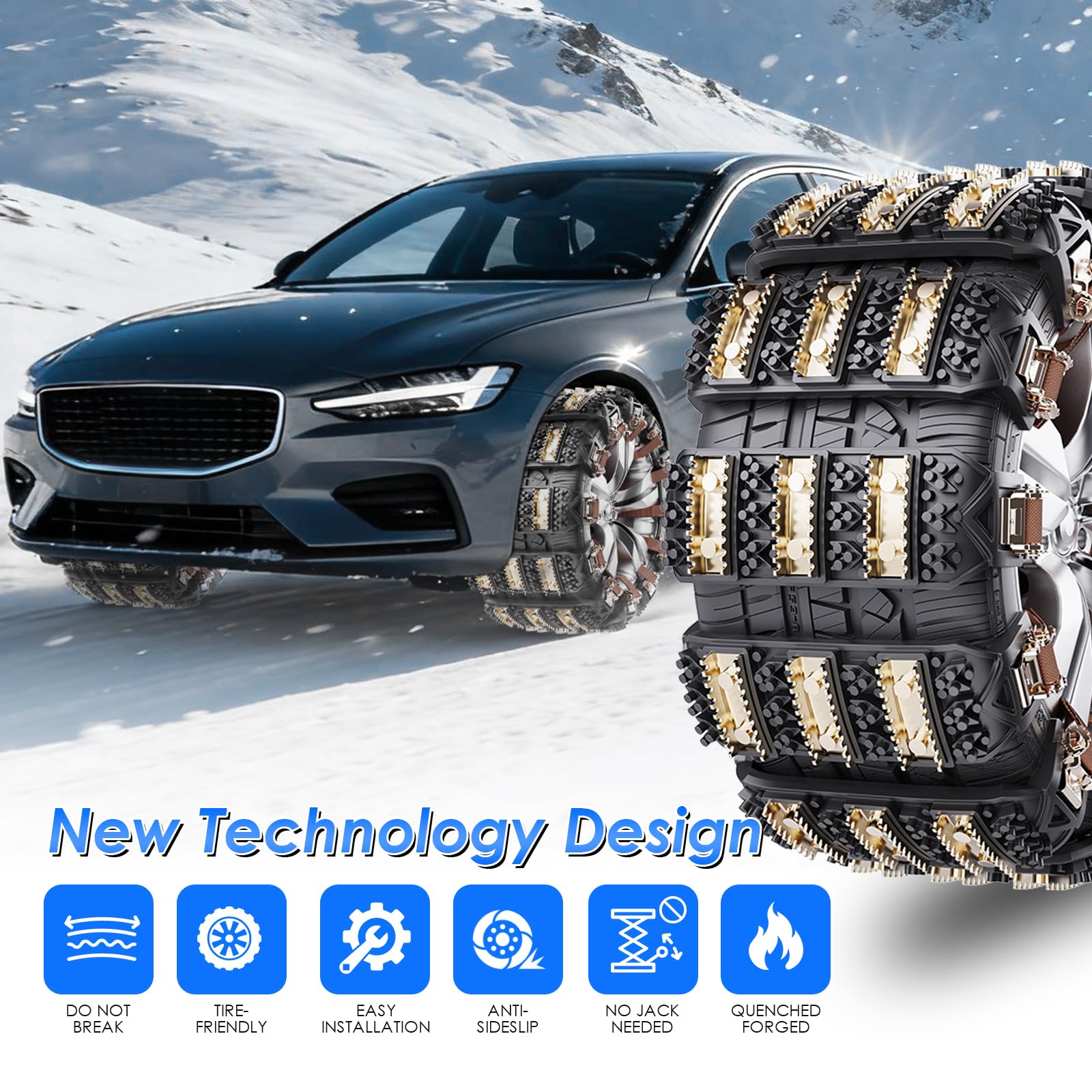 Catene da Neve Ninonly 8Pcz Catene Auto Universali Antiscivolo d’Emergenza per Auto Camion SUV Adatte a Pneumatici Larghezza 165mm - 265mm per Fango, Sabbia, Neve, Ghiaccio, Salita