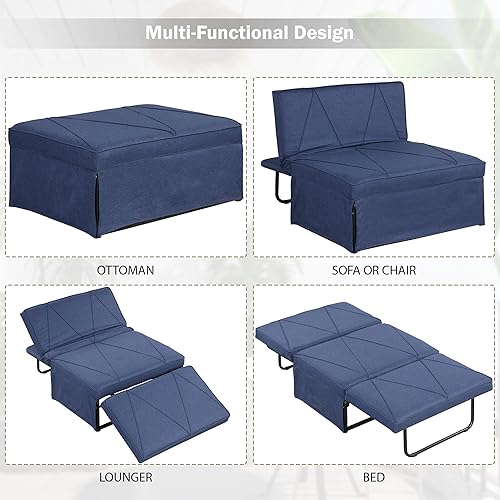Miniatura 4 de Ampela Otomana plegable silla convertible con respaldo ajustable sofá cama para sala pequeña sofá cama azul