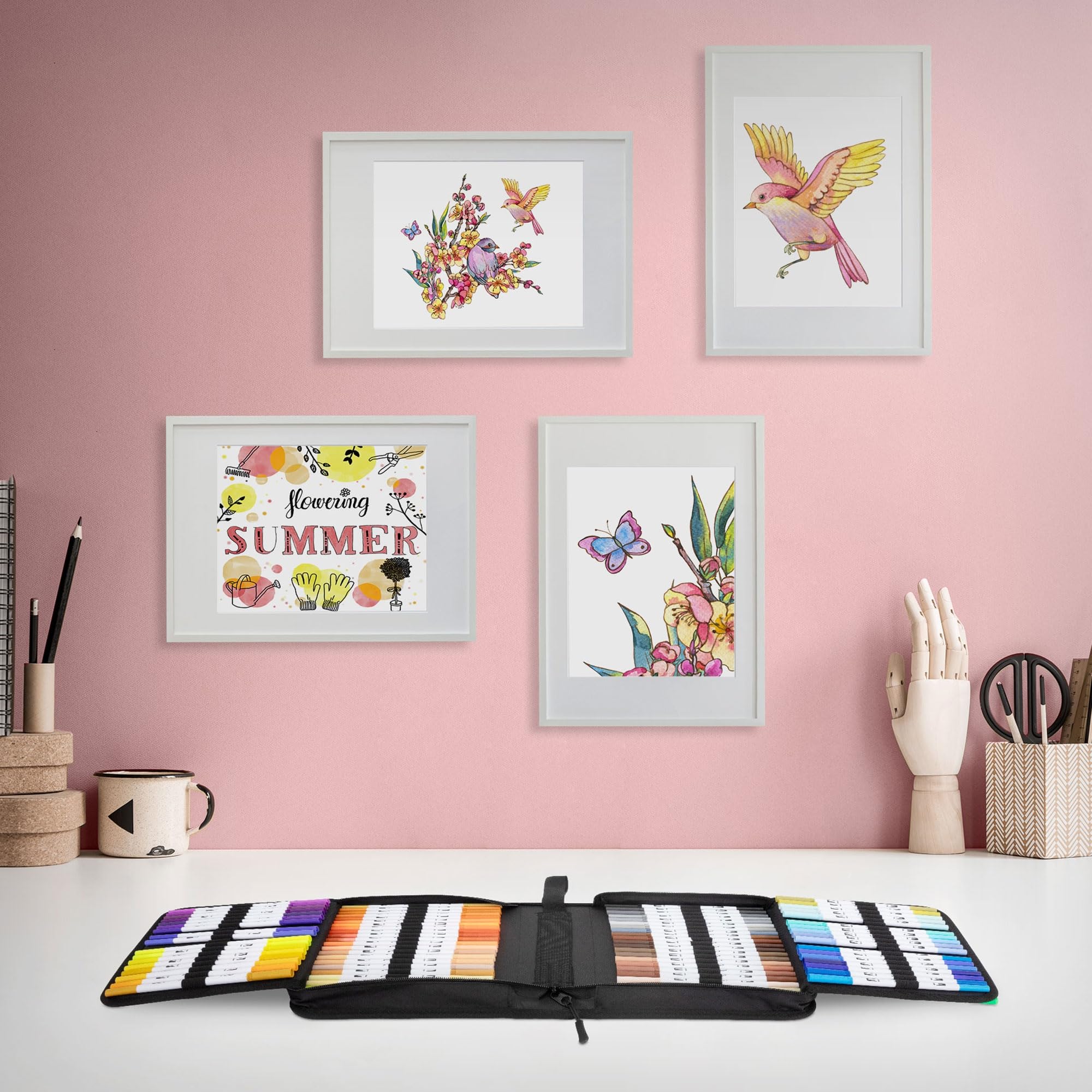 ECD Germany Juego de 120 Rotuladores Finos y Gruesos para Niños y Adultos Doble Pincel con Base de Agua para Caligrafía y Manga Set de Dibujo y Pintura Profesional en Estuche portátil con Cremallera