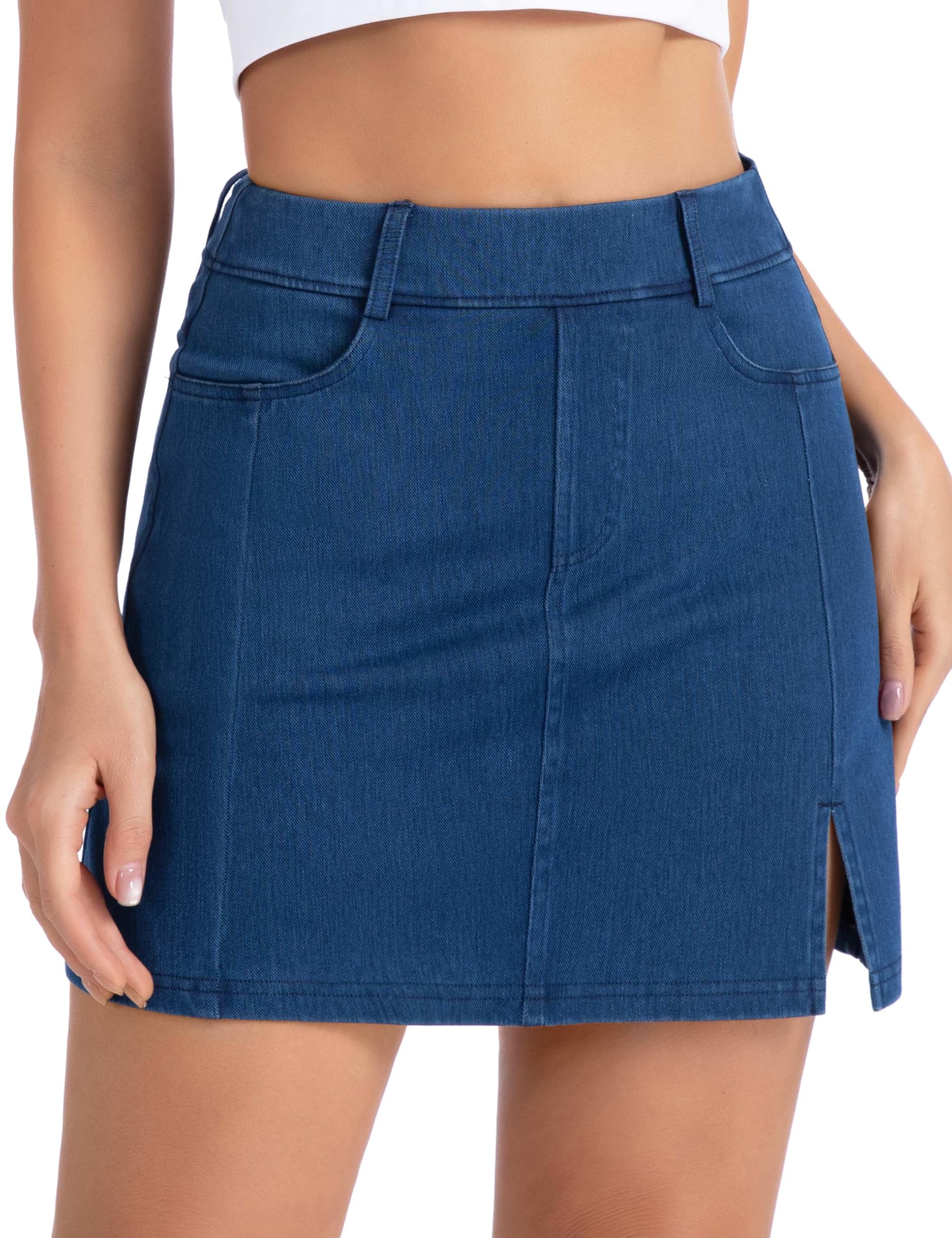 THE GYM PEOPLE Womens Stretchy Jean Skorts Slim Fit Side Split Casual Denim Skirts with Pockets
