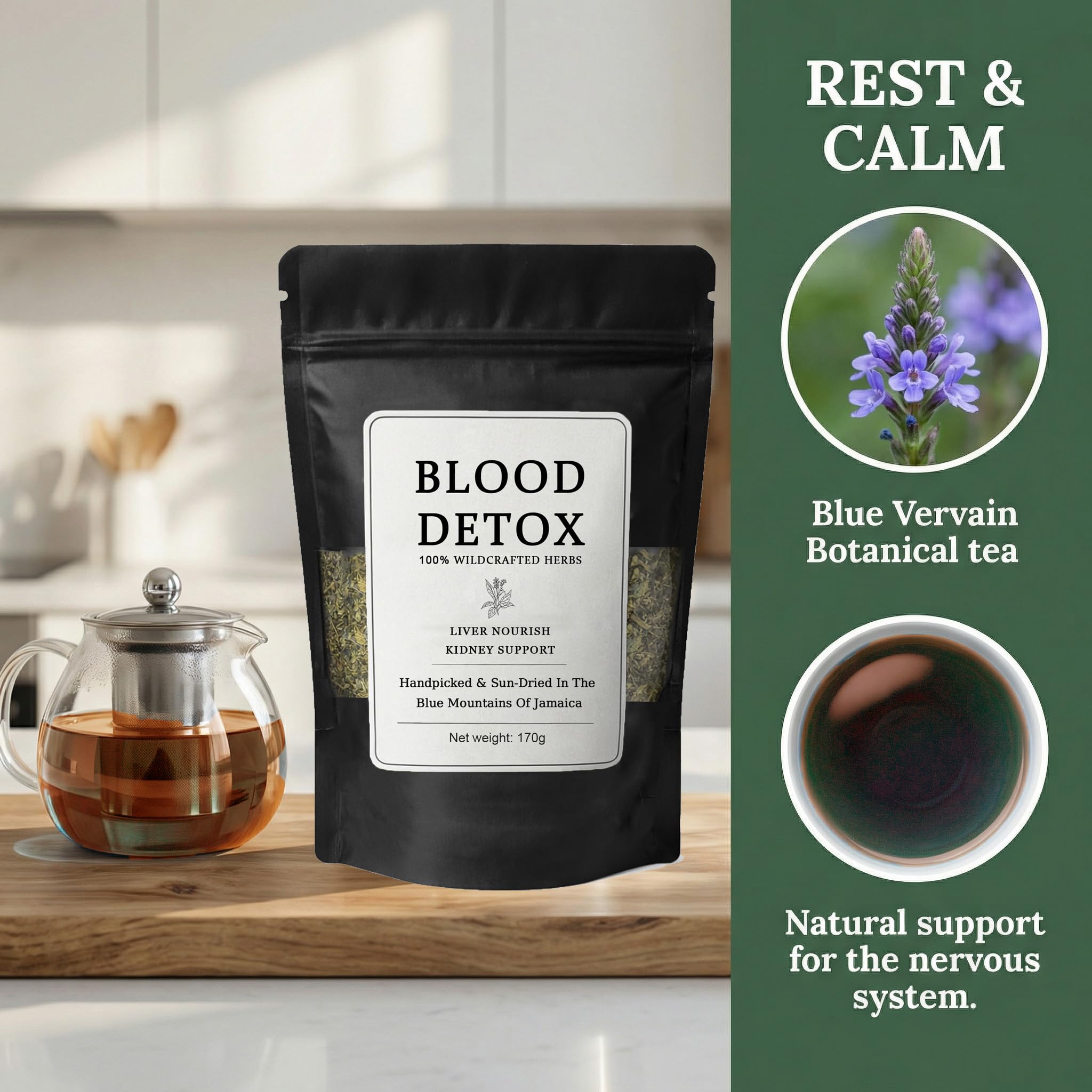 Healing Garden Blood Detox Jamajska herbata, ziołowa herbata botaniczna na bazie roślin z cynamonem, guaco, korzeń łopianu, codzienna przyjemność, oczyszcza krew luźne liście herbata ziołowa 170 g