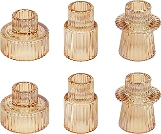 Vixdonos Taper Glass Candlestick Holders Tealight Candle Holders for Table Centerpieces, Wedding Decor and Dinner Party (6 Pcs, Gold)