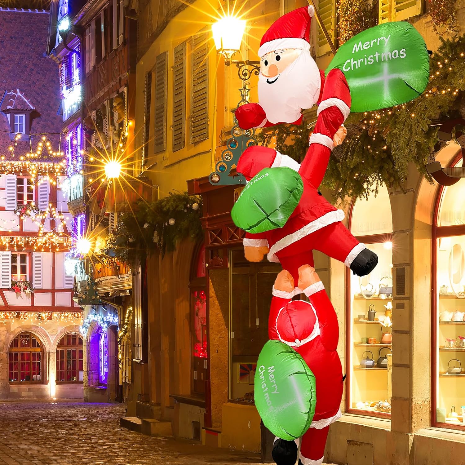 8 FT Hanging Christmas Inflatables Outdoor Decorations, 3 Inflatable Santa Claus Climbing Wall with Built-in LED Lights, Funny Christmas Blow Up Yard Decoration for Xmas Tree Roof Lawn Balcony