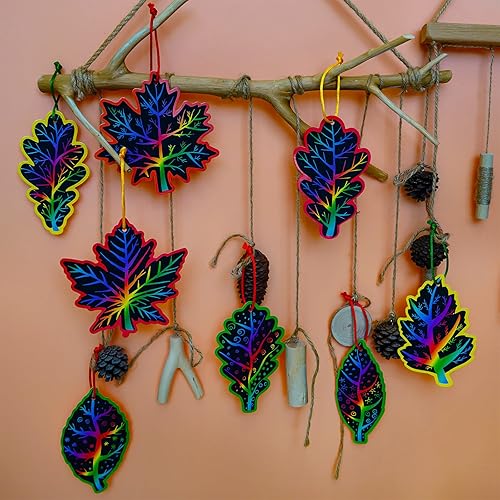 Miniatura 9 de Winlyn 48 juegos de 12 estilos mágicos de color negro rayado hojas de otoño adornos de hojas de otoño hojas de otoño kits de manualidades para