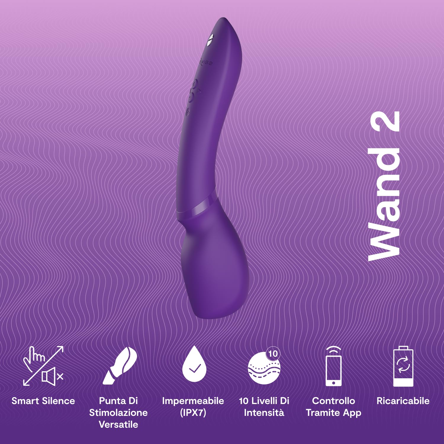We-Vibe Wand 2 Massaggiatore a bacchetta vibrante - Massaggiatore a bacchetta senza fili con controllo via app - Giocattoli sessuali per donne - Più di 10 vibrazioni - Funzionamento silenzioso