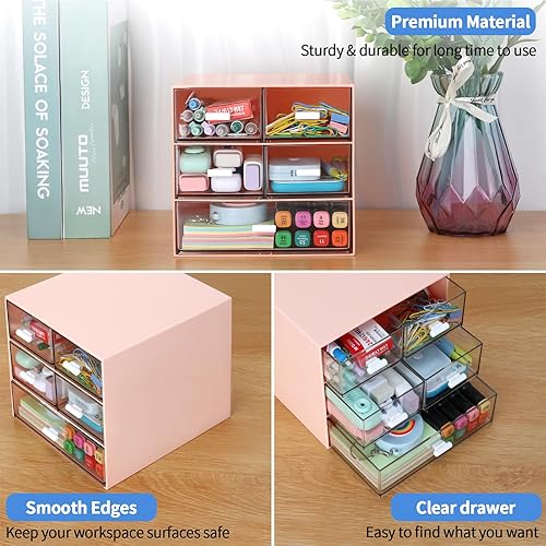 Miniatura 7 de Organizador de escritorio con 5 cajones, suministros de papelería de oficina rectangulares, cajones de escritorio, almacenamiento de maquillaje de