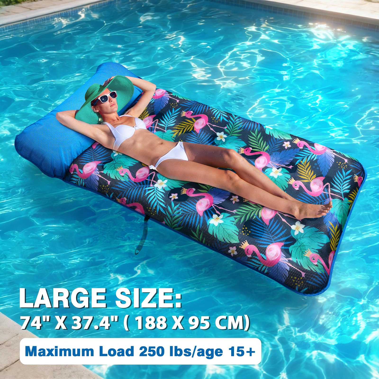 WERNNSAI Oversized Pool Floats Lounge for Adults 185 x 95cm Inflatable Tanning Pool Floaties with Fabric Covered - Image 5