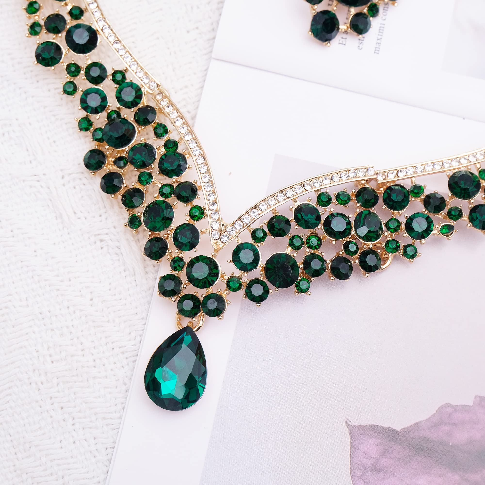 Conjunto de collar y pendientes para mujer, conjunto de pulseras de eslabones para novia, cristal austriaco, boda, disfraz de novia, conjunto de joyas, Metal, cristal Diamantes de imitación