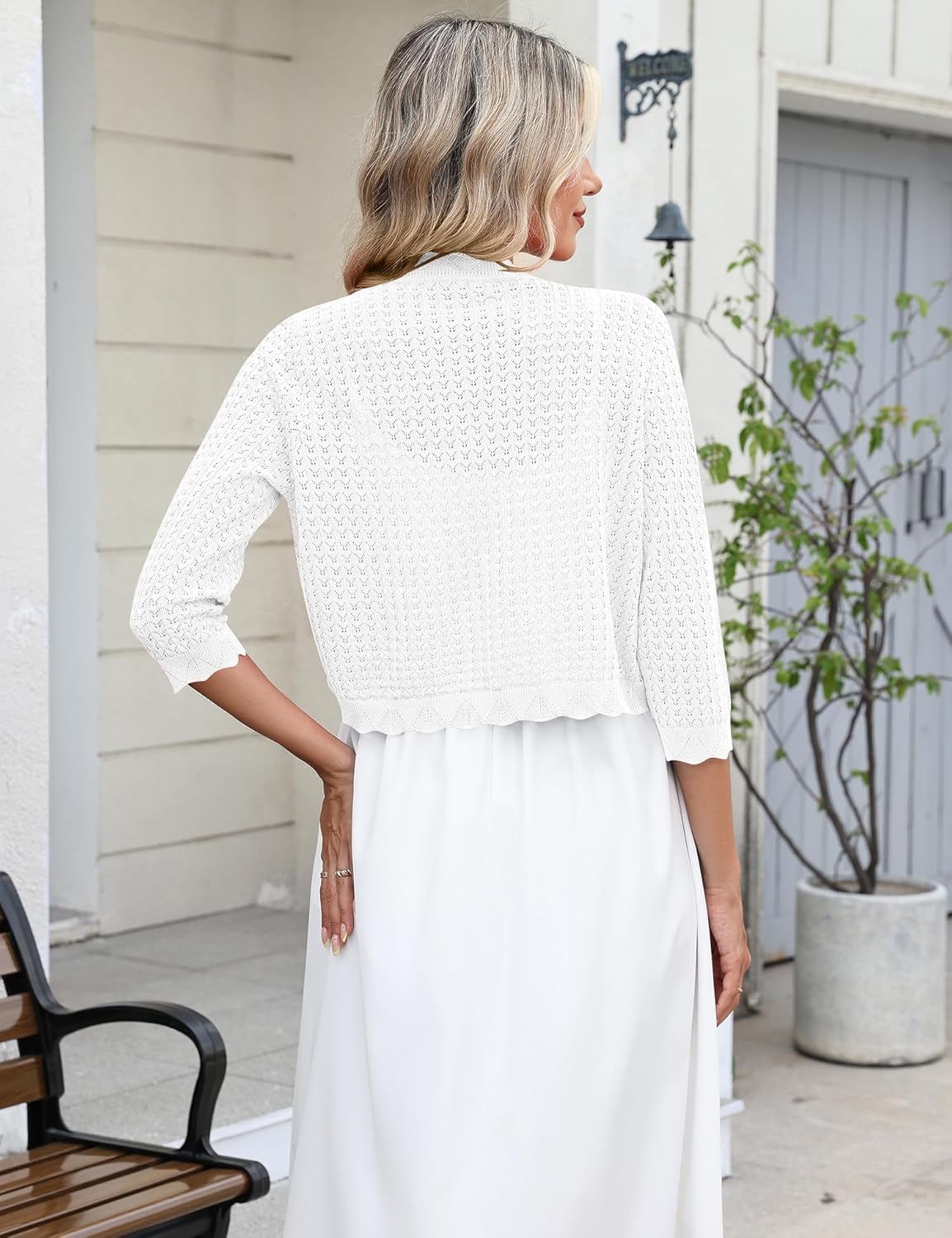 LOMON Women's 3/4 Sleeve Cropped Cardigan Knit Sweaters Trendy Open Front Bolero Shrugs for Dresses S-XXL - Image 6