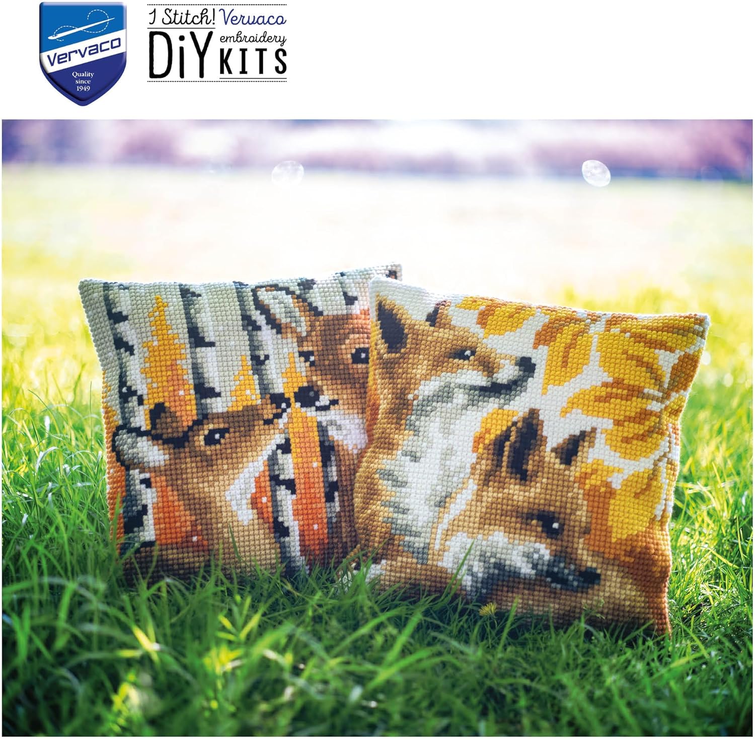 Vervaco Autumn Fox Cross Stitch Cushion Kit – DIY Embroidery Pillow Craft, 15×15 inch Finished