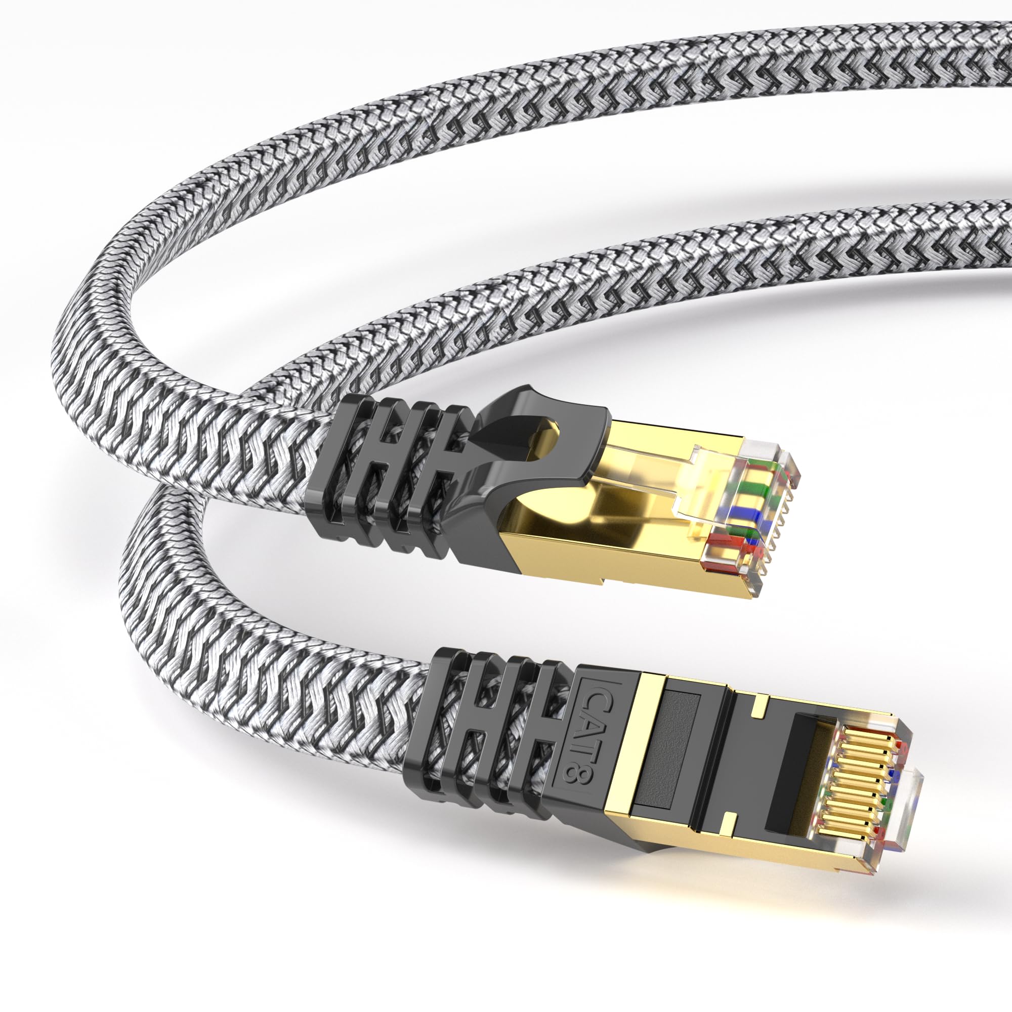 YesTXR Netzwerkkabel 2Pack2M, CAT 8 40Gbps LAN Kabel High Speed Ethernet Kabel 2000MHz S/FTP RJ45 Gigabit Nylon Patch Cord für PS5/4, Modems, Switches, Laptops, Router, etc., kompatibel mit Cat 6/7