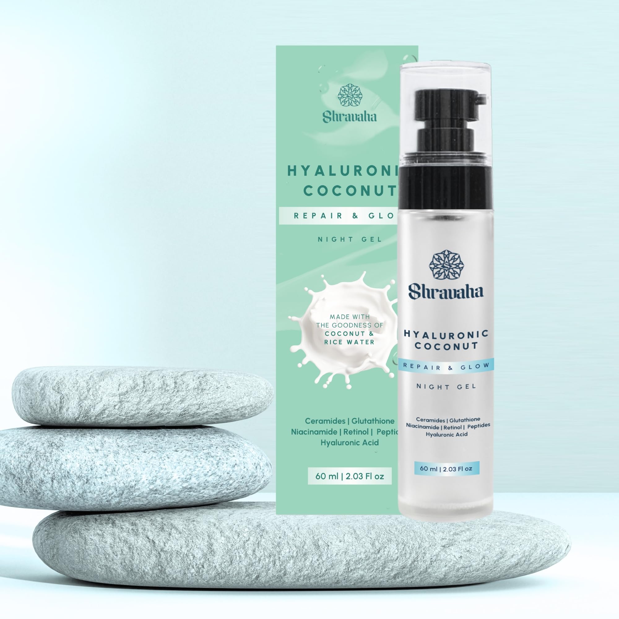 Hyaluronic Coconut Repair & Glow Night Gel - Anti-Ageing Gel for Women & Men | Enriched with Retinol, Ceramides, Peptides, Glutathione for Bright & Youthful Skin - 60 ml