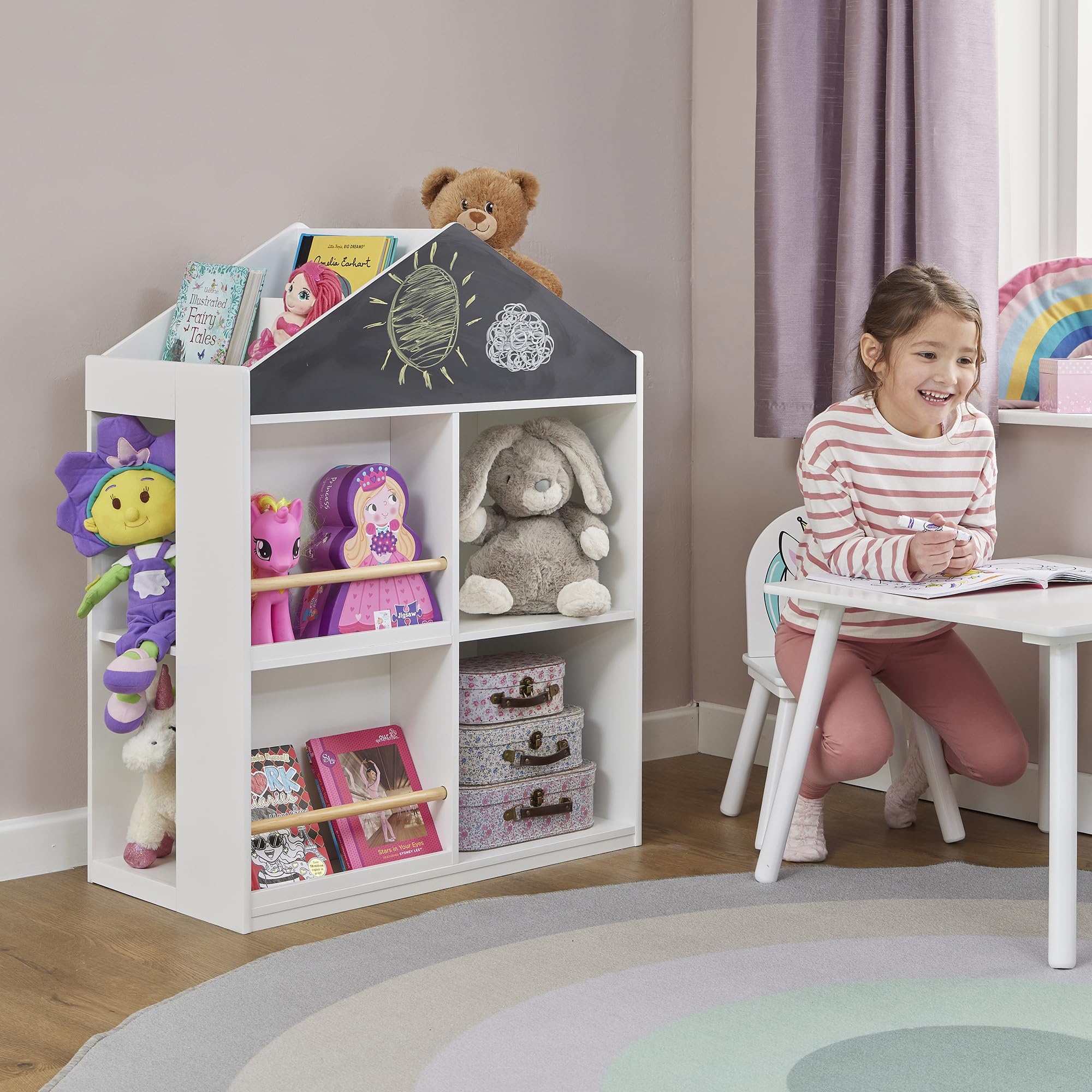 Liberty House Toys 10 Shelf Kids Blackboard Bookcase - White Wood