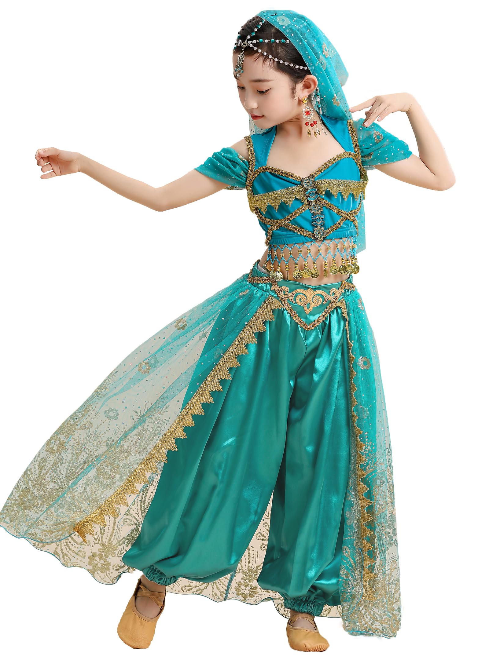 TLMNU Princess Jasmine Halloween Belly Dance Costume for Girls Princess Party Supplies