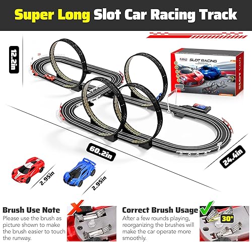Miniatura 3 de Slot Car Race Track Set para niños de 6 a 12 años de edad, pista enchufable a batería o eléctrica, juego de tren eléctrico con humo, luces y sonido,