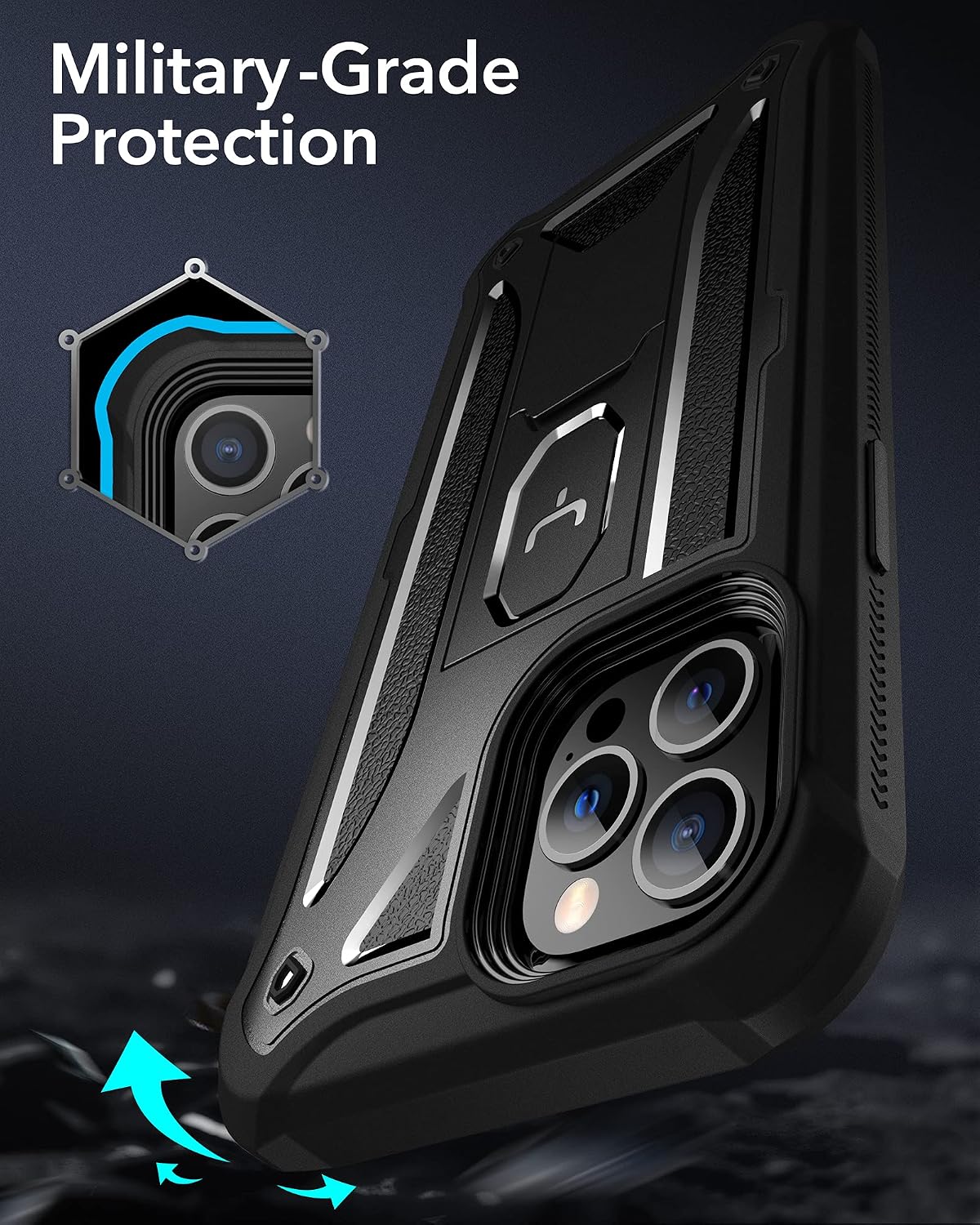 YOUMAKER iPhone 12 Case & iPhone 12 Pro Case with Screen Protector Protective Kickstand Heavy Duty Shockproof Cover for iPhone 12/12 Pro Case 6.1 inch - Black