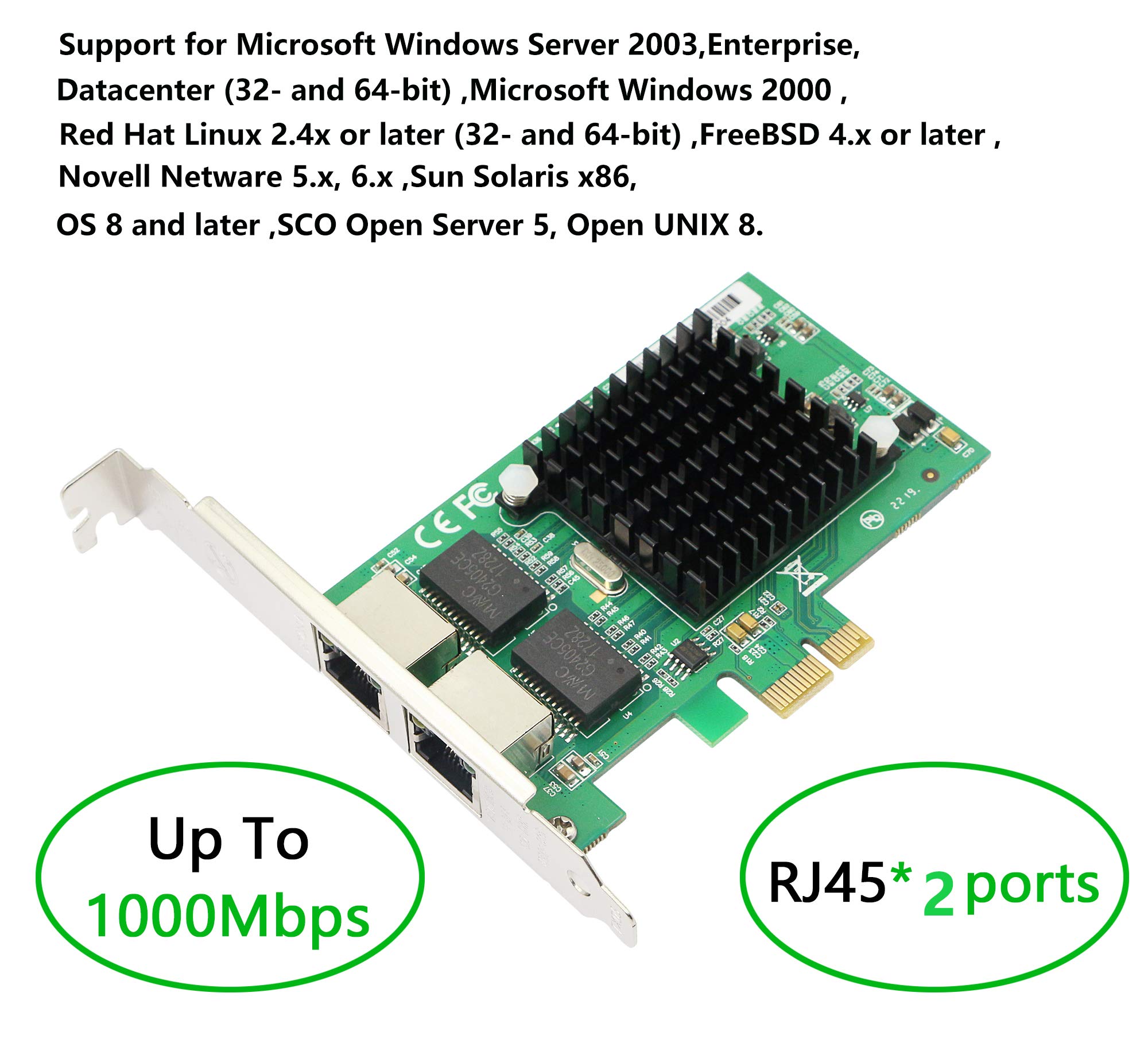 CERRXIAN Dual Port Gigabit PCI Express PCIE 1x Slot Network Card NIC 10/100 / 1000