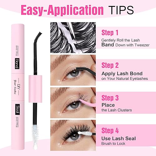 Miniatura 7 de Pawotence Kit de extensiones de pestañas para bricolaje de 0.47-0.70 pulgadas, kit de racimos de pestañas individuales 40D, 280 piezas con enlace de