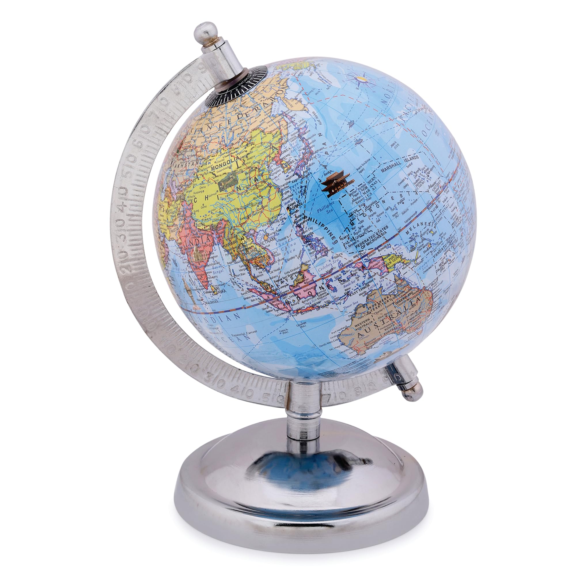Educational World GLOBE 5 inch with Metal Stand/Magnifying Glass for Kids Learning,Globe for Office Table, for Students and Boys & Girls Birthday Gift
