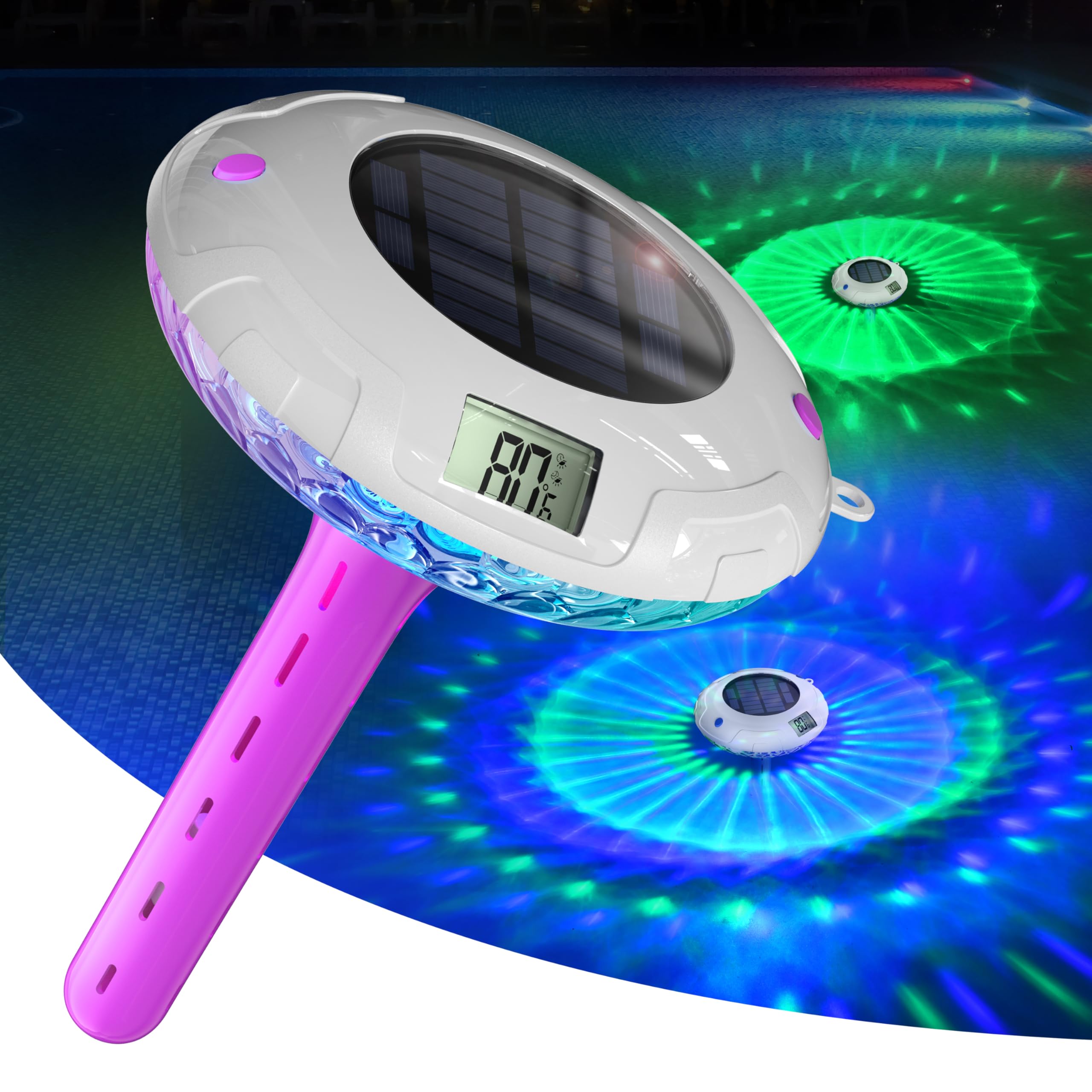 Solar Digital Pool Thermometer with RGB Light, Pool Decor Light for Pools and Ponds (Purple)-image-47