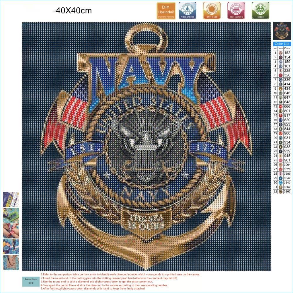 DIYPAINTING DIY 5D Diamond Painting by Number Kits for Adults and Kids US Navy 16X16 Painting Cross Stitch Full Drill Crystal Rhinestone Embroidery Pictures Arts Craft for Home Wall Decor Gift