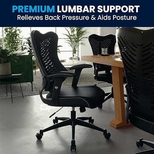 Miniatura 9 de Flash Furniture Silla de oficina ergonómica giratoria ejecutiva de malla negra de diseño de respaldo alto con brazos ajustables
