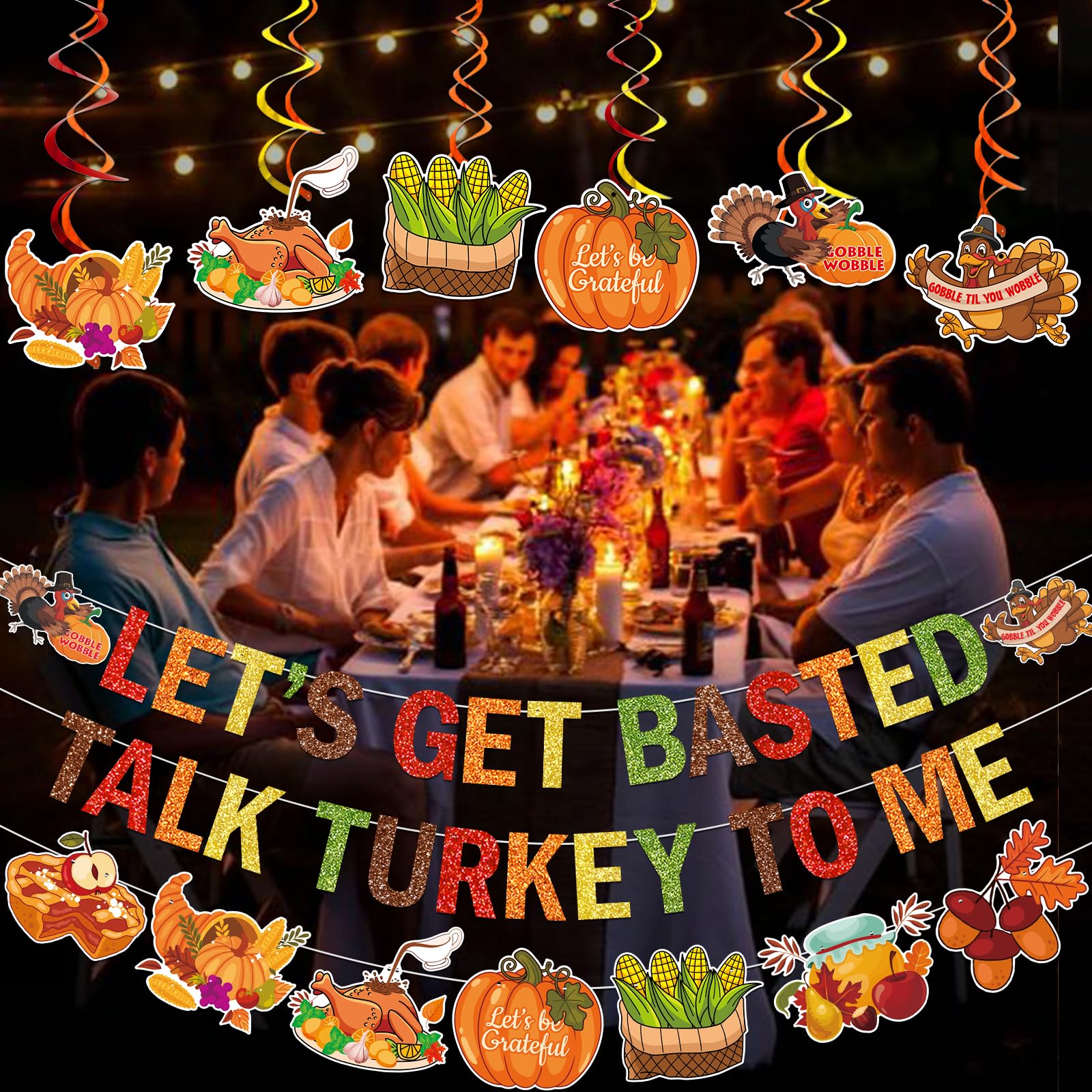 "Talk Turkey To Me" Thanksgiving Banner - Festive Holiday Decor For Mantle, Wall, Or Party - View #12