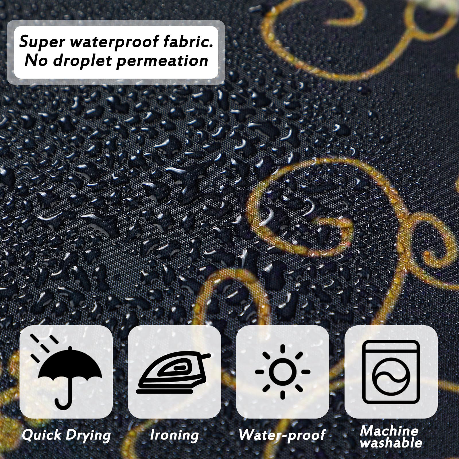 Peryiter Juego de cortinas de ducha de Papá Noel negro con alfombras antideslizantes, cubierta de tapa de inodoro, alfombrilla de baño y 12 ganchos, decoración de baño de Navidad, impermeable, cortina
