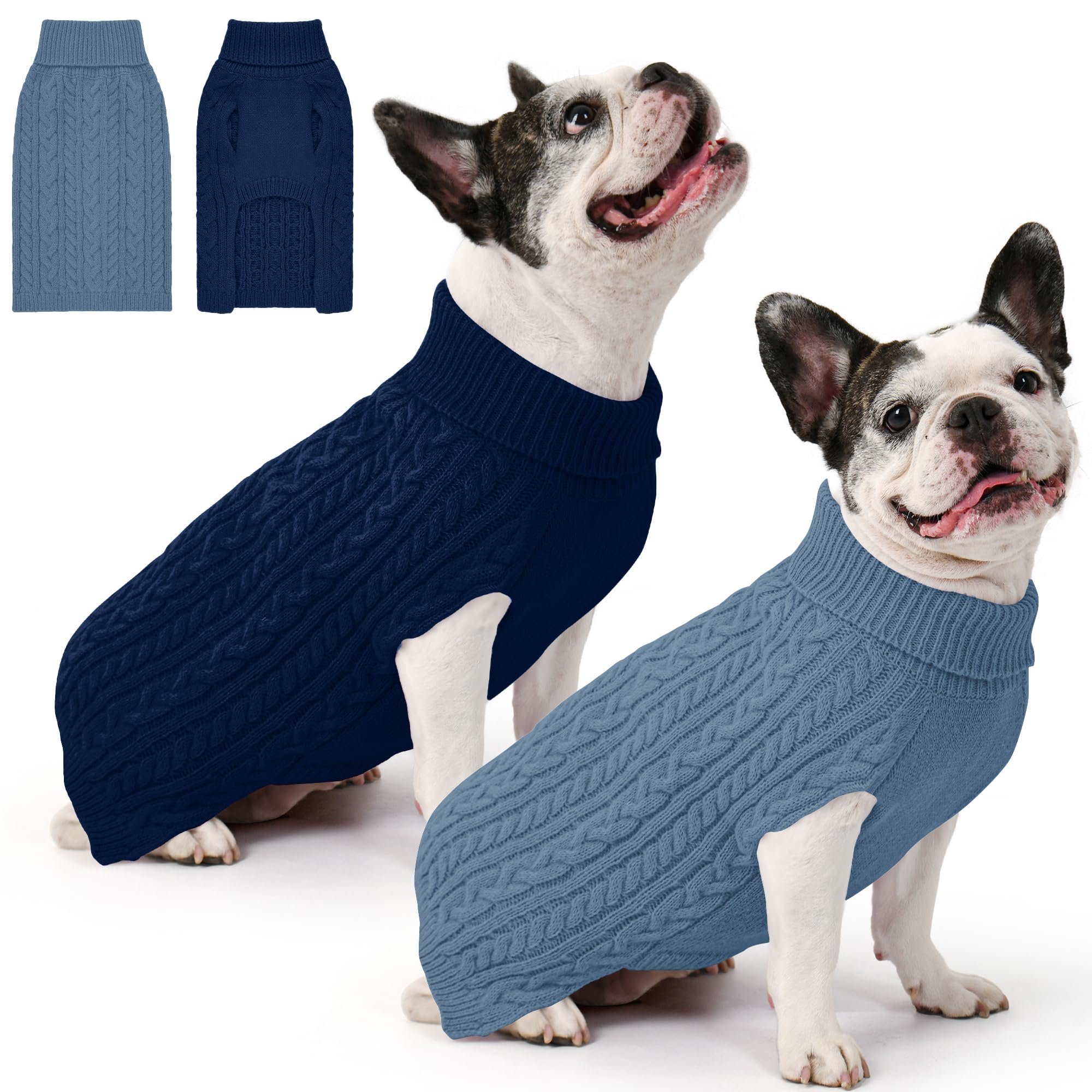 Dog Sweater 2 Pack for Medium Dogs, M, Navy &amp; Blue