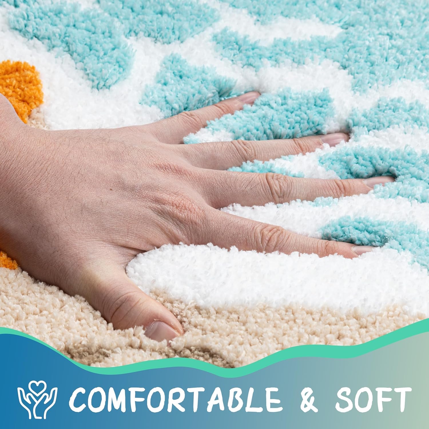 Blue Beach Bathroom Rugs Microfiber Nautical Cute Coastal Bath Mats for Bathroom Floor, Non Slip Quick Dry Absorbent Bath Rugs with Starfish Seashell, Machine Washable, 20"x32"