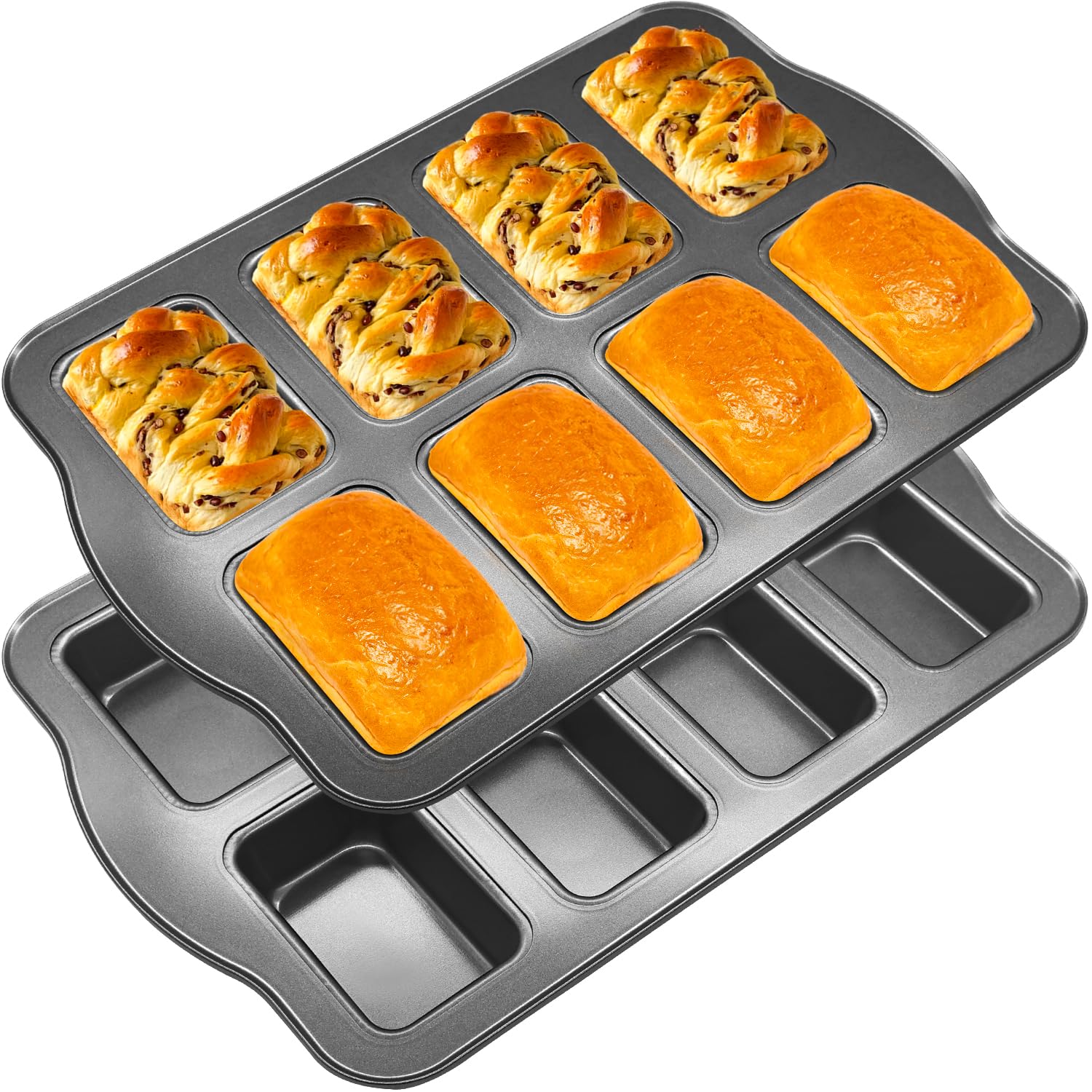 YuleNova 2 Packs Brownie Pan Brownie Tins, 8 Cavity Mini Loaf Pan, Non-Stick Carbon Steel Mini Bread Baking Tin for Brownies, Loaf, Mini Cake
