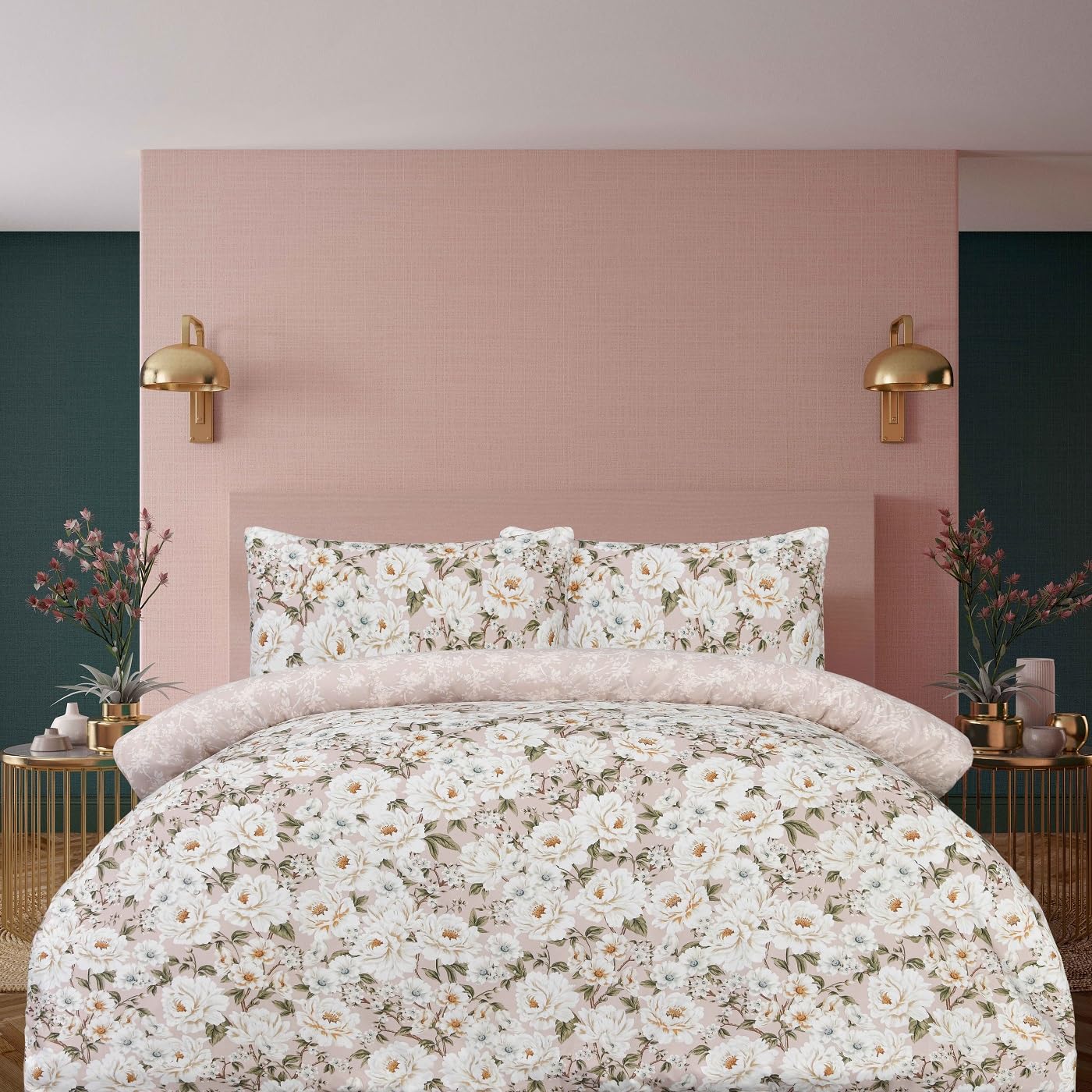 KARKARM Elegant Blooms Duvet Cover Single Blush Soft Microfibre Duvet Cover Sets Reversible Bedding Quilt Covers Sets 2 pcs (135x200cm)