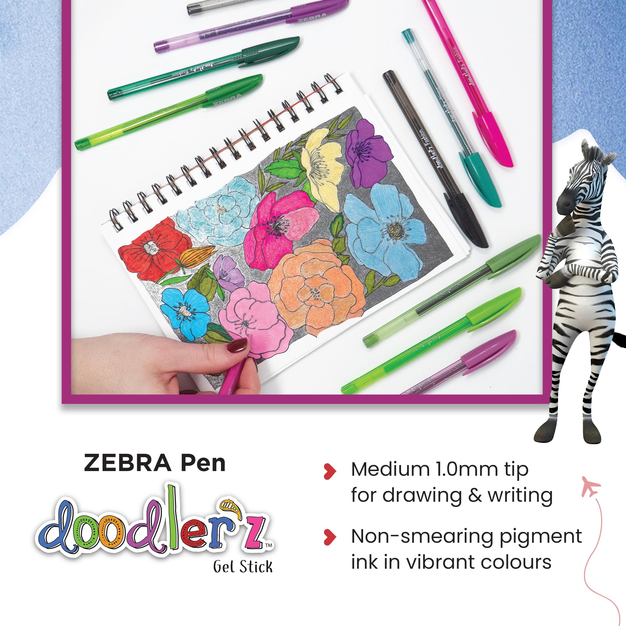 ZEBRA Doodler'z Stylo à encre gel 1,0 mm Fashion Pailleté Couleurs fluo pastel Boîte de 60 stylos