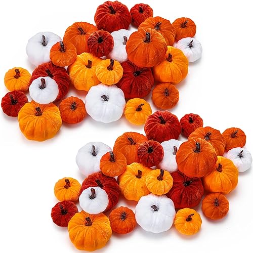 Jenaai 32 calabazas de tela de terciopelo para decoración de calabaza, calabazas falsas, calabazas de espuma para granja, Halloween, otoño, bodas,