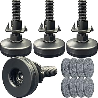 3/8" Threaded Leveling Feet Adjustable Table/Furniture Feet Levelers Screw on Heavy Duty Desk/Chair/Cabinet/Dresser/Bench Leg Leveler Screw in with Threaded Inserts(3/8-16,Large Base,Black,4 Pack)
