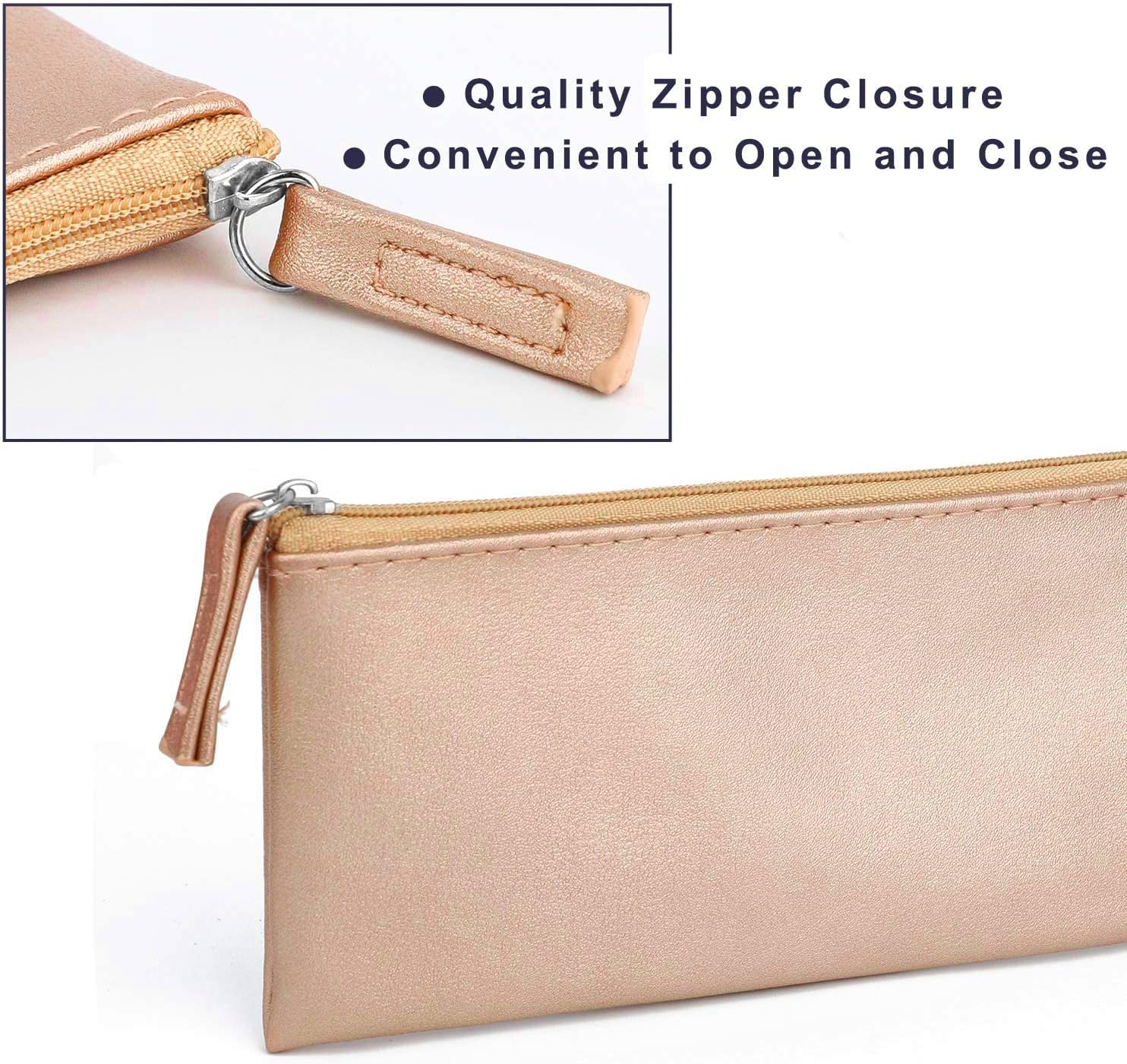 SumDirect PU Leather Cosmetic Pencil Bags - Small Soft Makeup Pouch with Zipper, Pencil Pouch Case Simple Comestic Organizer - Image 3