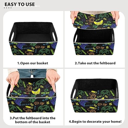 Miniatura 2 de Joysticks - Juego de cestas de almacenamiento de videojuegos (2 piezas) contenedores de almacenamiento plegables de fieltro con doble asa, cestas de
