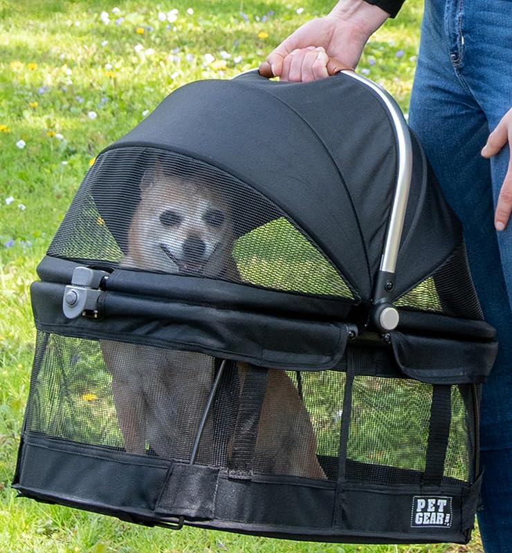 Pet Gear No-Zip View 360 Transportador para mascotas y asiento para automóvil, carbón oscuro, 20" | Entrada con botón, para perros y gatos pequeños, visibilidad de 360 ​​grados, transportador de seguridad