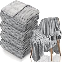 Tewloss 4 Pack Gray Fleece Throw Blankets 50x60 Inches 270 GSM Ultra Soft Waffle Flannel - Lightweight Warm No Shed No Pill All Season Couch Bed Throws