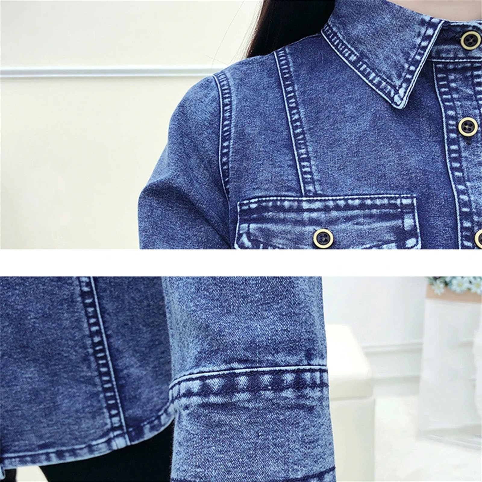 Camicia da donna in denim casual tinta unita con bottoni singoli tasche a maniche lunghe top camicie camicette