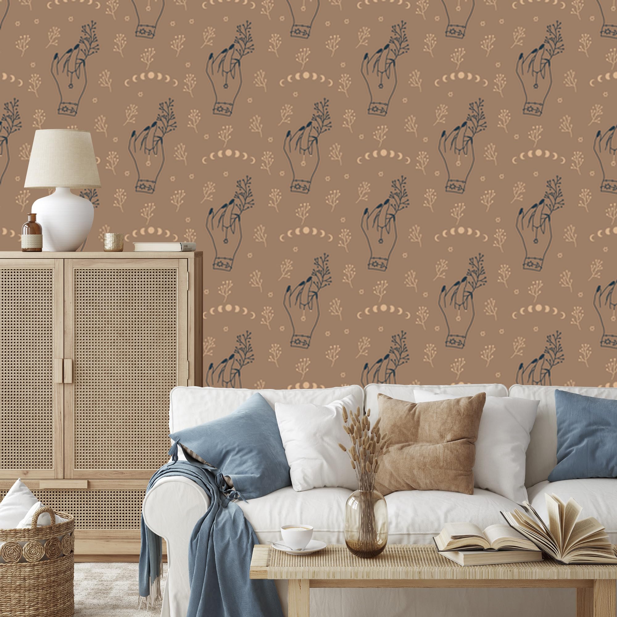 Vliestapete Boho-Muster – Orange und Braun 50 x 1000 cm