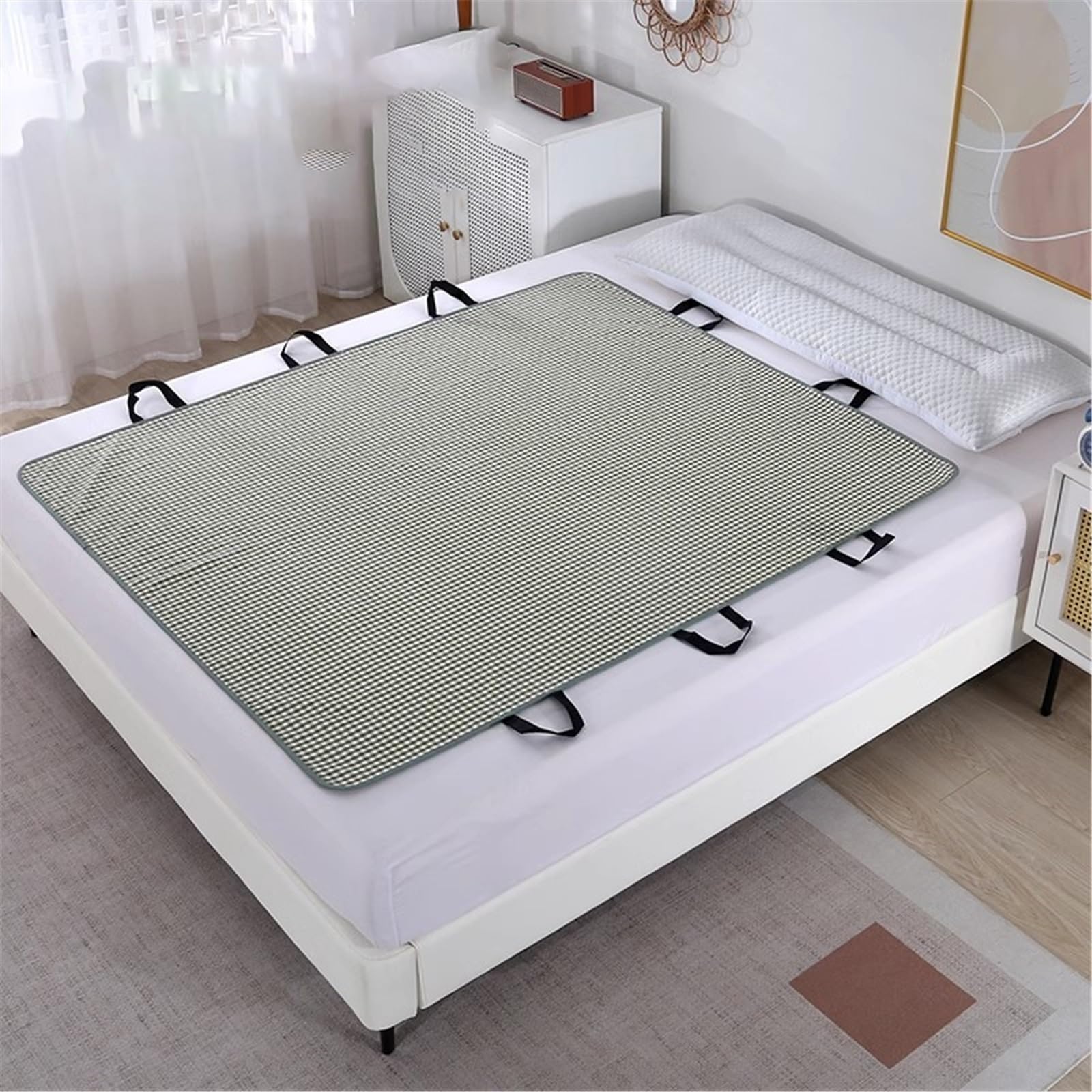 AHUAN Encama Empapador Protector de Cama 4 Capas Engrosados, Protector Cama con Asas Reforzadas, Empapadores Cama Adultos Lavables Portátiles(Verde,120x150cm)