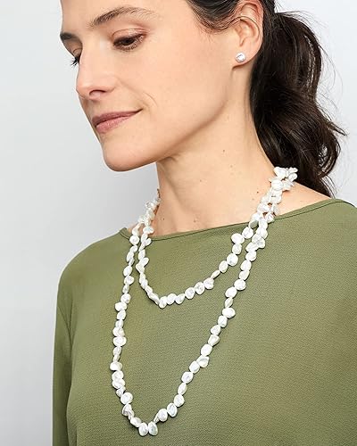 Vista 2 de Secret & You Collar de perlas para mujer, cadena cultivada de agua dulce, keshi barroco, 47.2 in de largo, perlas Keshi barrocas de 7-9 a